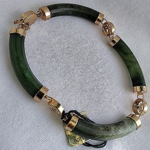 Jade bracelet green and gold tone
